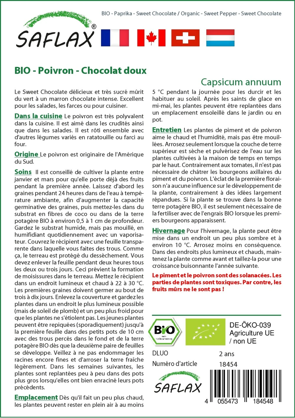 Kit De Culture - Bio - Poivron - Chocolat Doux - 10 Graines - Capsicum Annuum 5 Kit De Culture - Bio - Poivron - Chocolat Doux - 10 Graines - Capsicum Annuum – Image 3